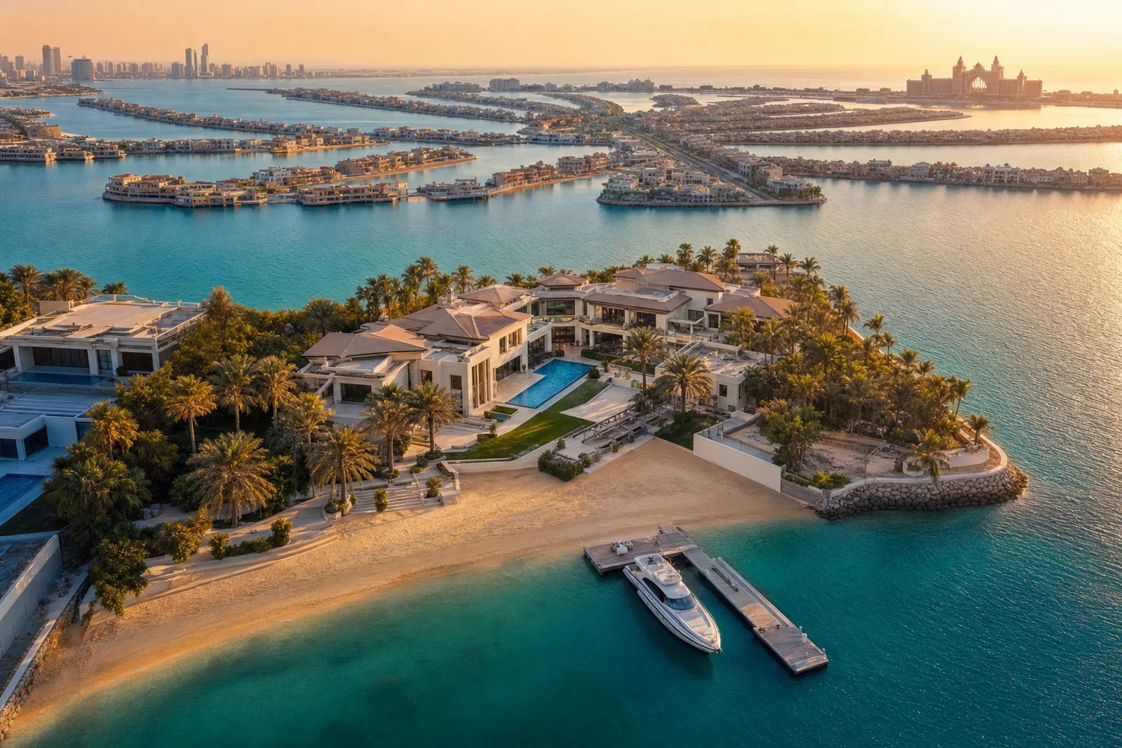 Waterfront mansion with private beach and yacht dock on Palm Jumeirah, Dubai